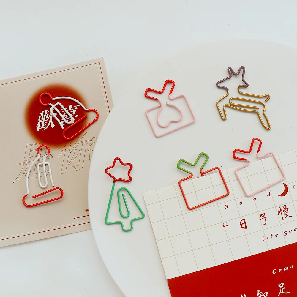 

Christmas Festival Combination Set Color Metal Paper Clips Pushpin Cute Christmas Gift Kawaii Stationery Study Desk Accessories