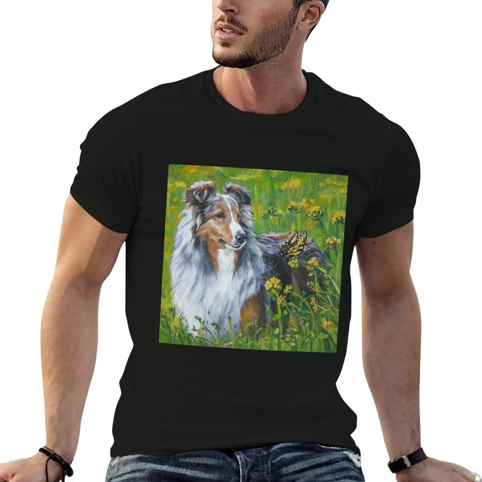 

Shetland Sheepdog Fine Art Painting T-Shirt t shirt man cotton funny t shirts cotton T-Shirt