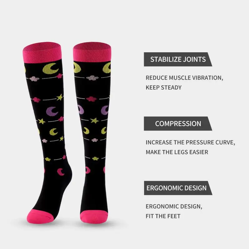 7pair New Compression Socks Unisex Elastic Fitness Design Stretched Running  Varicose Stocking Nurse Pressure Sports Moon Stars