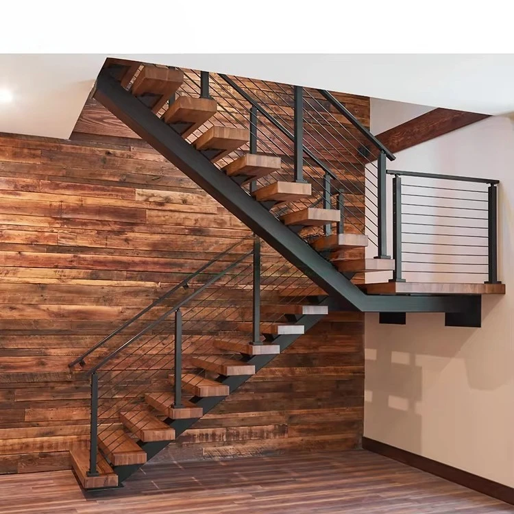 Original mono stringer stairs, loft stairs, indoor floating stairs, well-designed straight steel stairs