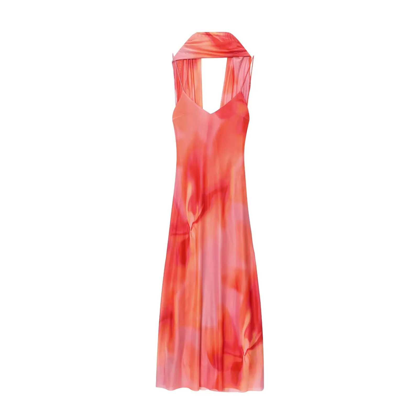 Women Summer Holiday V Neck Printed Long Scarf Sleeveless Slim Dresses Women Elegant Sexy Backless Party Dresses
