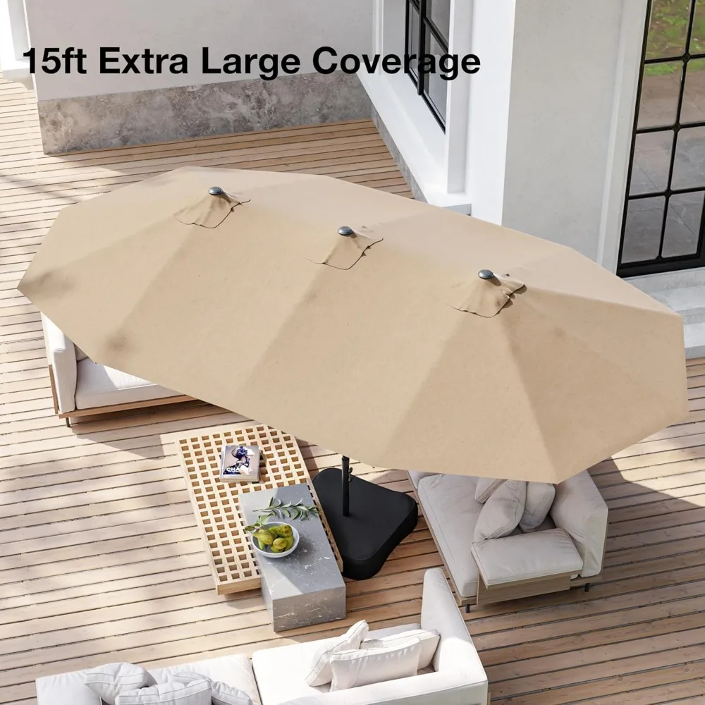 مظلة فناء كبيرة بطول 15 قدم مع قاعدة متضمنة، مظلة خارجية مزدوجة الجوانب، مظلة مستطيلة بمقبض كرنك، 12 ش #4