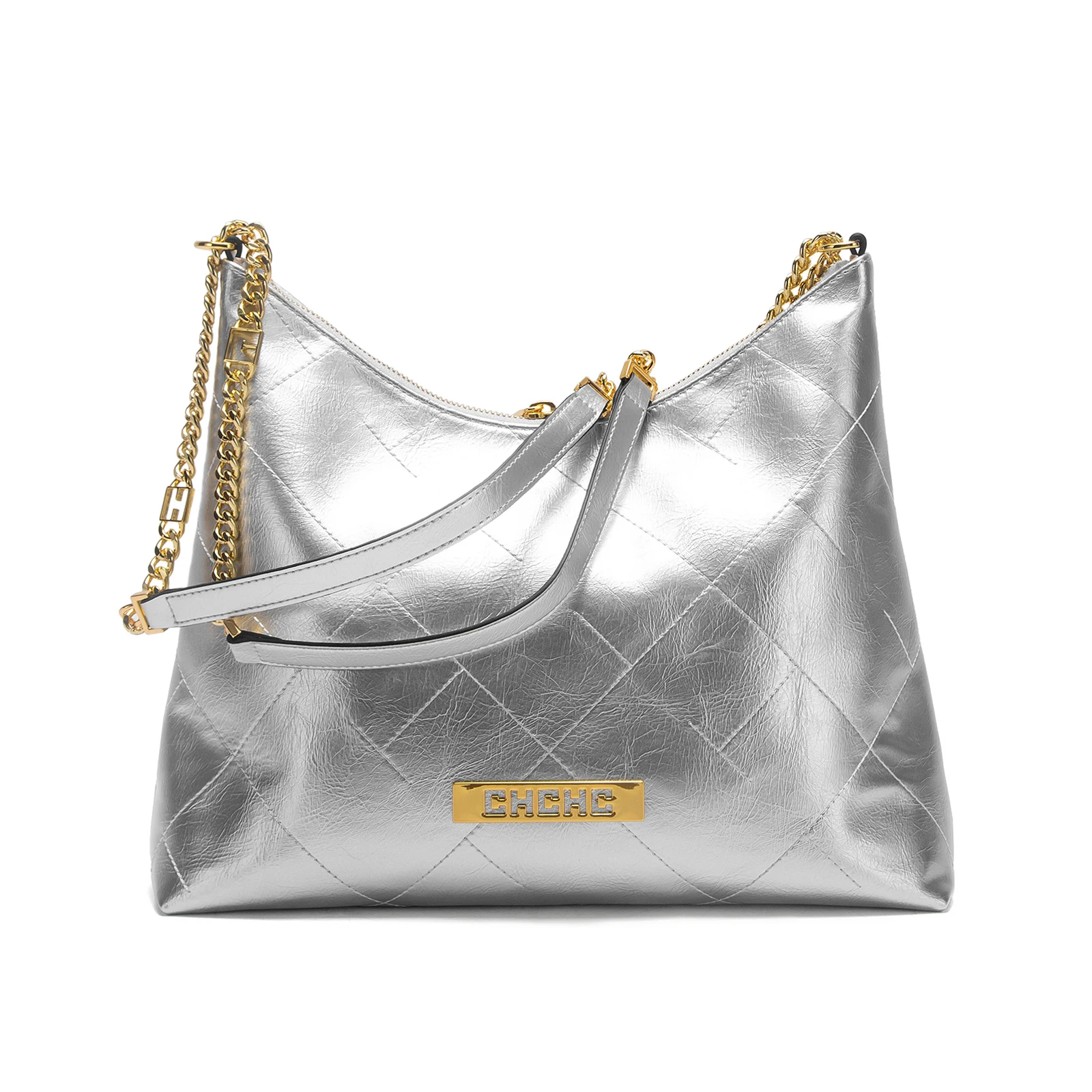 CHCH Women's Handbag New Silver Tote Bag Classic Car Seam Handheld Chain Bag image 4