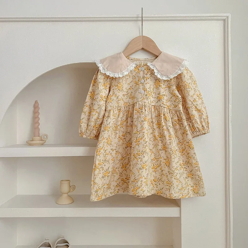 

Новое весенне-осеннее платье-комбинезон для девочек с цветочным принтом и воротником-стойкой, платье для маленьких сестер, милое тематическое платье