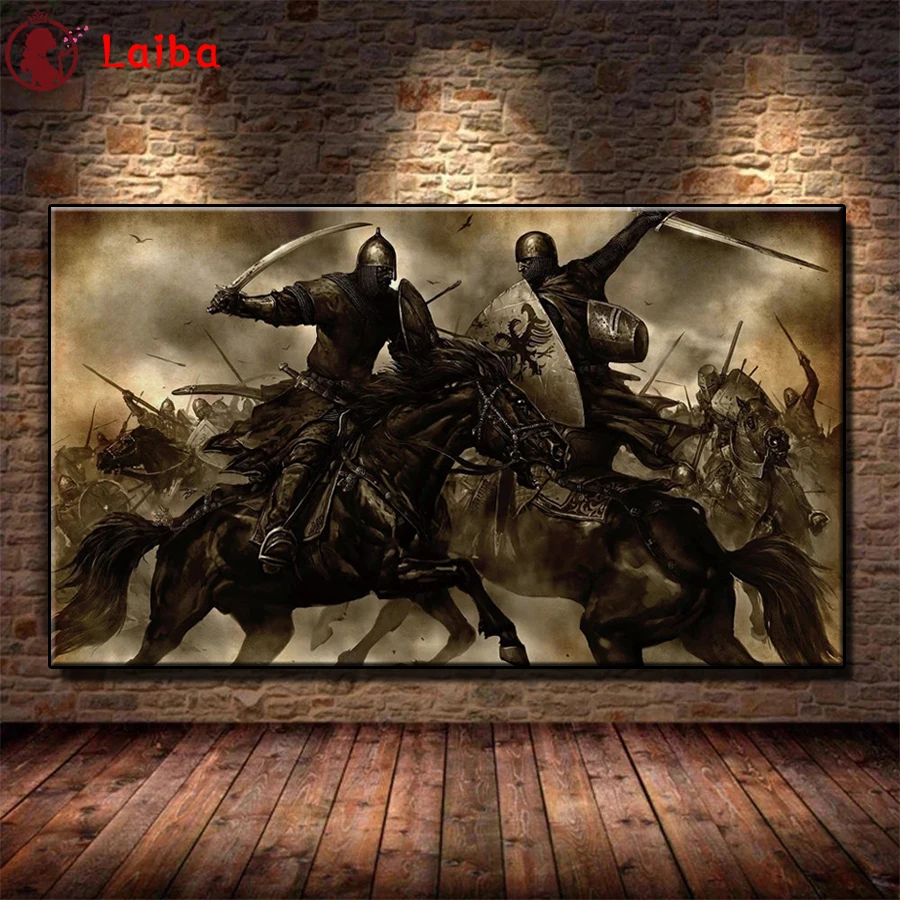 Full Square Diamond Embroidery Medieval Knight Warrior Soldier Battle Fantasy Art Diamond Painting Cross Stitch Home Decoration