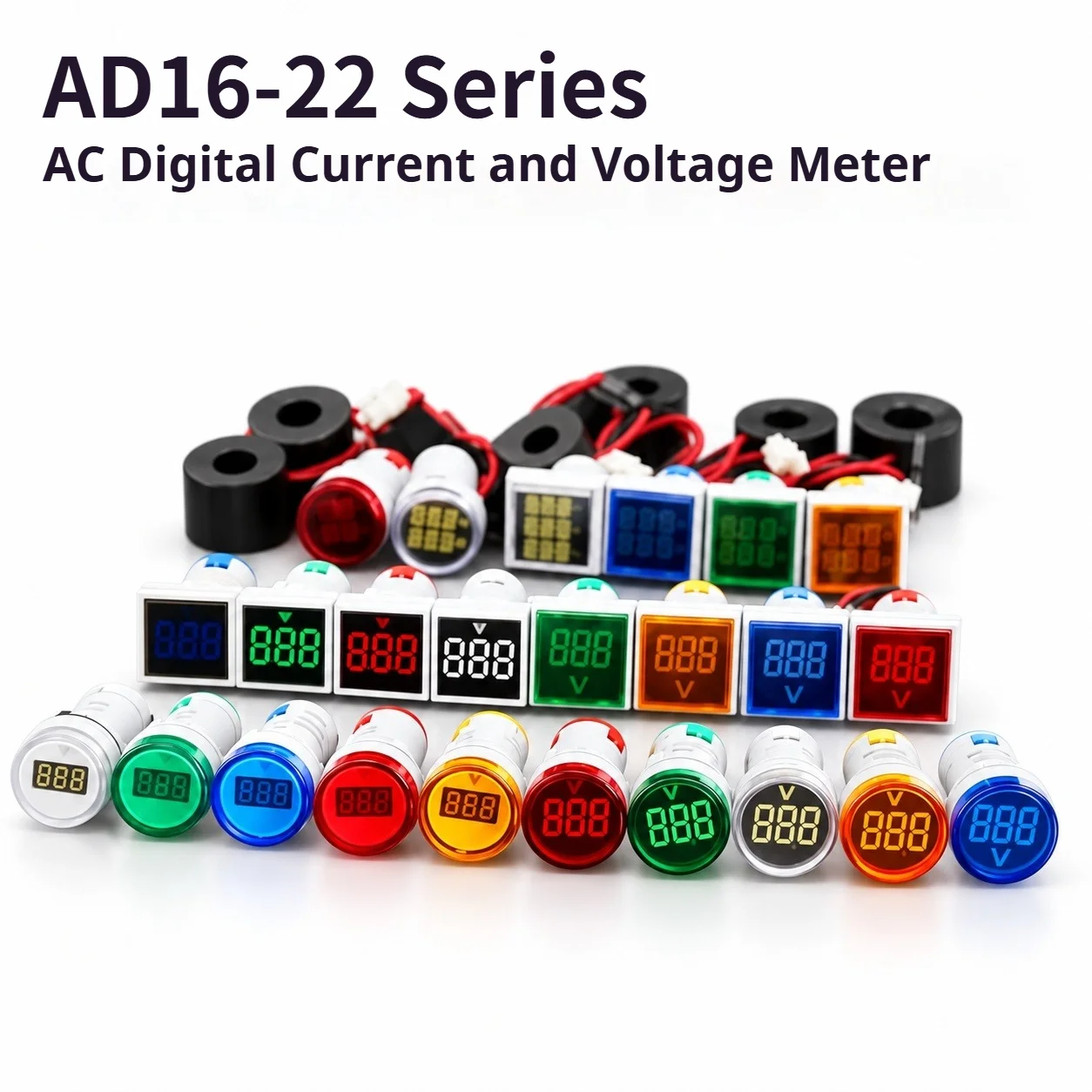 22mm AC24-500V 0-100A Round Mini Digital Temperature, frequency, voltage, current Meter  LED Indicator Pilot Lamp Light