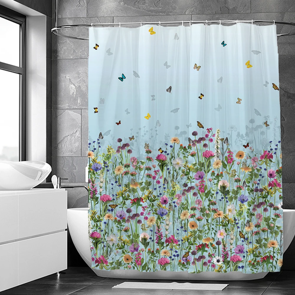 Watercolor Flowers Plant Shower Curtains Printing Boho Floral Waterproof Morden Bathroom Bathtub Curtain Room Decor With Hooks