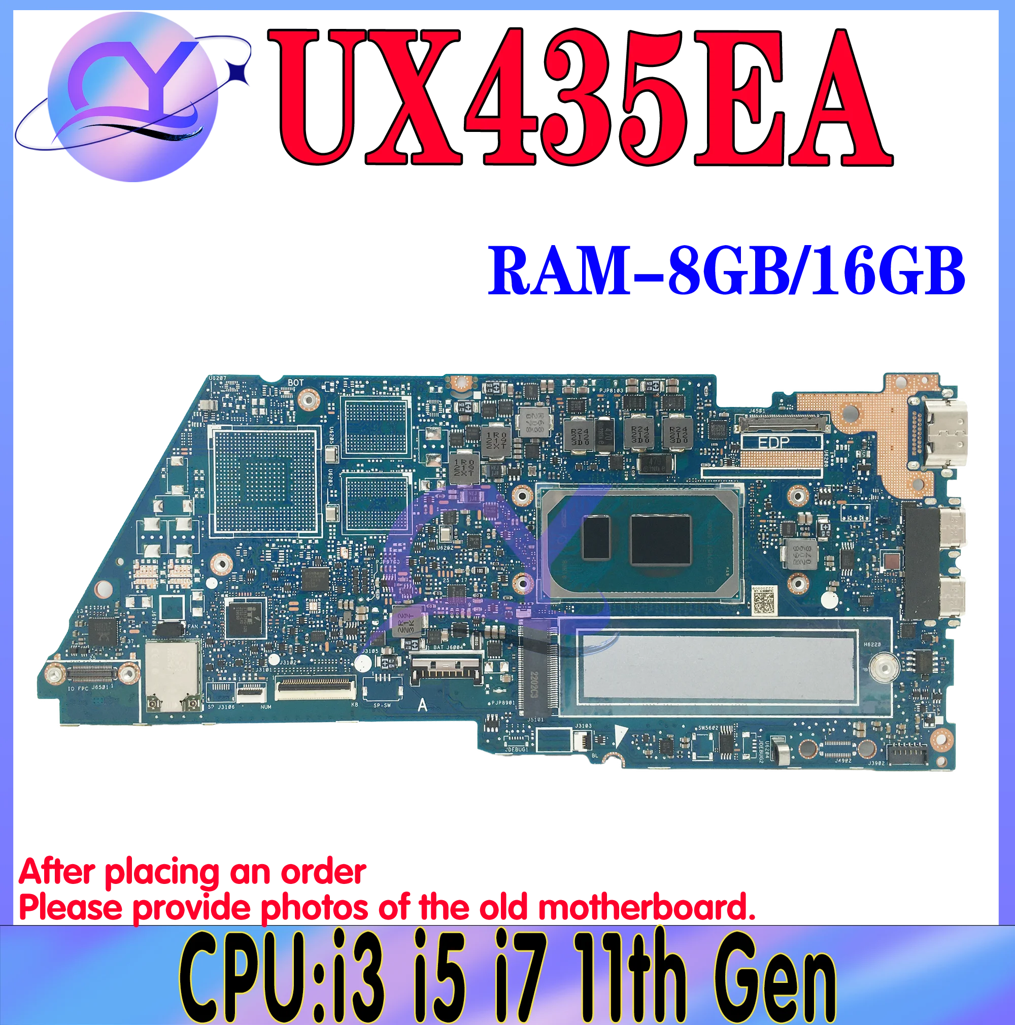 Материнская плата UX435EG для ASUS UX435E UX435EA UX435EAL BX435E RX435E UX435EGL, материнская плата для ноутбука I5 I7 11-го поколения 8 ГБ/16 ГБ ОЗУ UMA/V2G