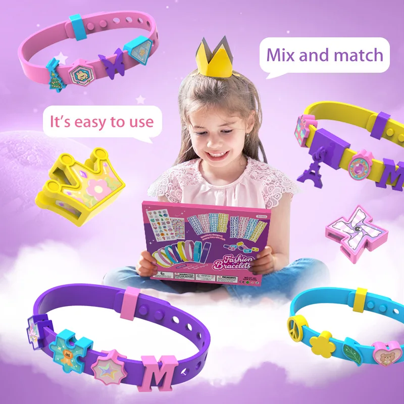 Nova pulseira de contas infantil divertida para meninas, bolsa de material artesanal diy para meninas de 3 anos ou mais brinquedo educacional infantil