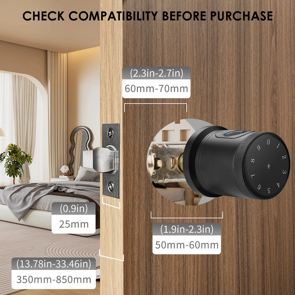 Tuya Devices Bluetooth Smart Fingerprint Recognition Door Lock Smart Home Automation Knob Digital Electronic Lock App Control