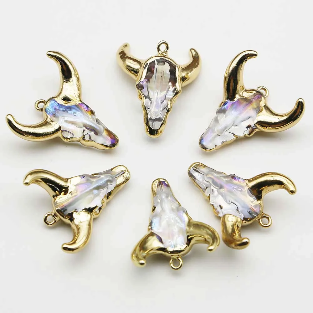 

Natural Semi-precious Stone White Resin Bull Head Pendant Punk Hip Hop Style Necklace Accessories Charm Jewelry Wholesale 6Pcs