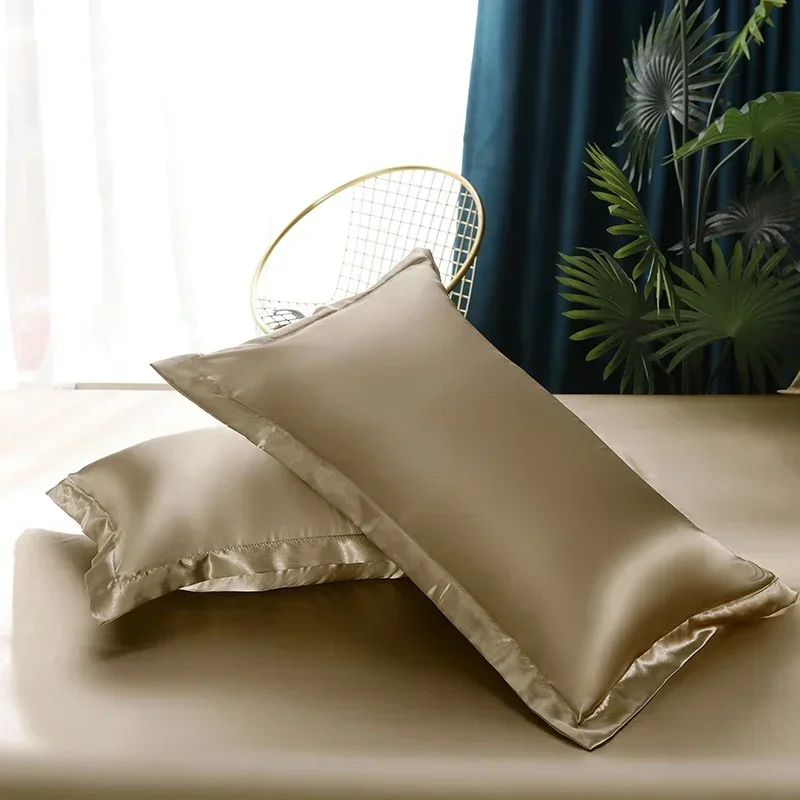 Silk Bedding Set with Duvet Cover Bed Sheet Pillowcase Luxury Satin Bedsheet Solid Color Double Single King Queen Full Twin Size