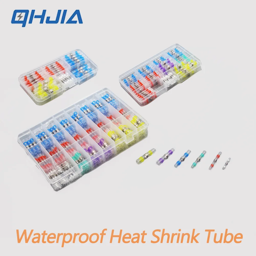 50/500Pcs Waterproof Heat Shrink Tube with Solder, Insulated Electrical Wire Butt Splice Solder Seal Connector Set for Auto Mari