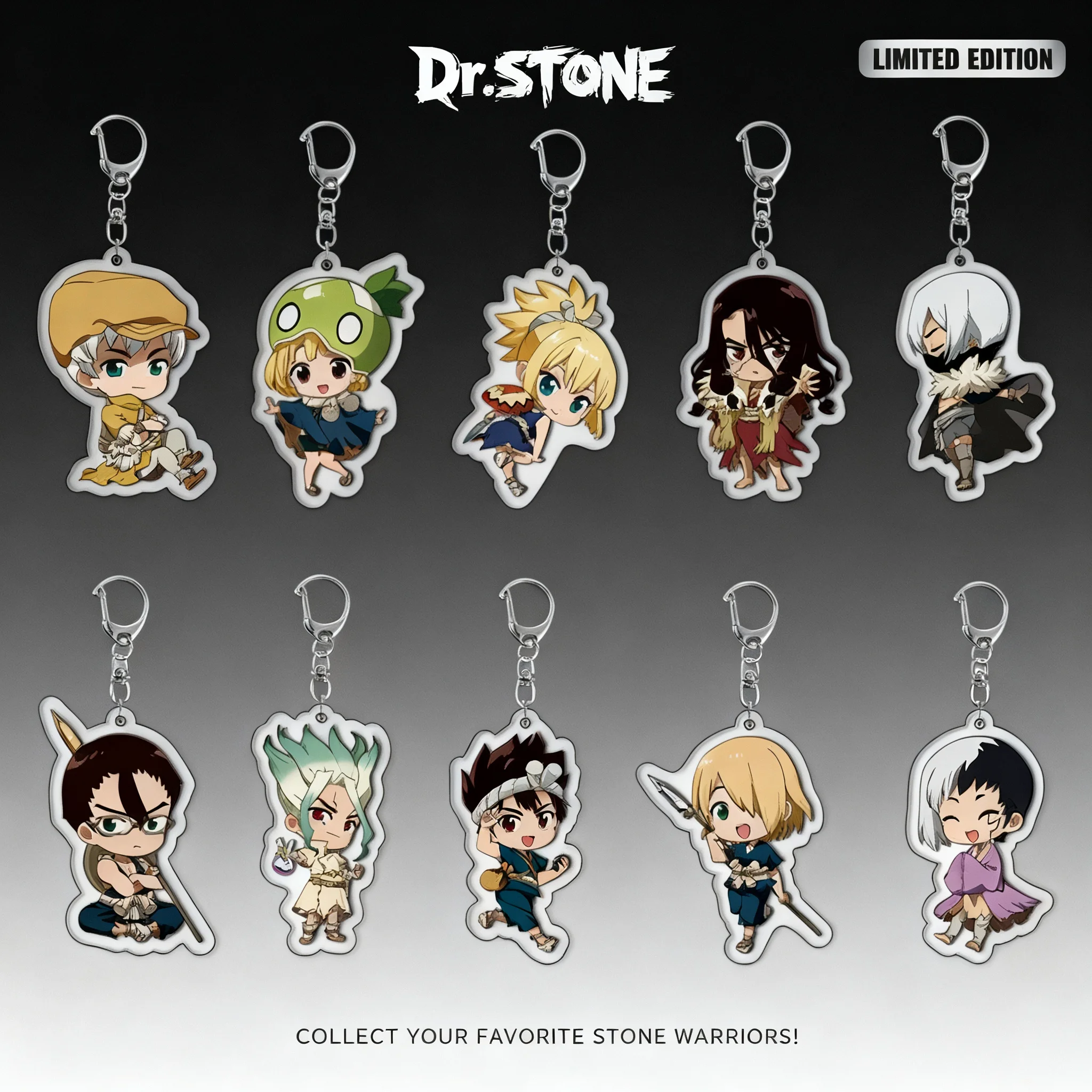 

Dr Stone Double Sided Acrylic Keychain Senku Ishigami Amber Anime Backpack Pendant