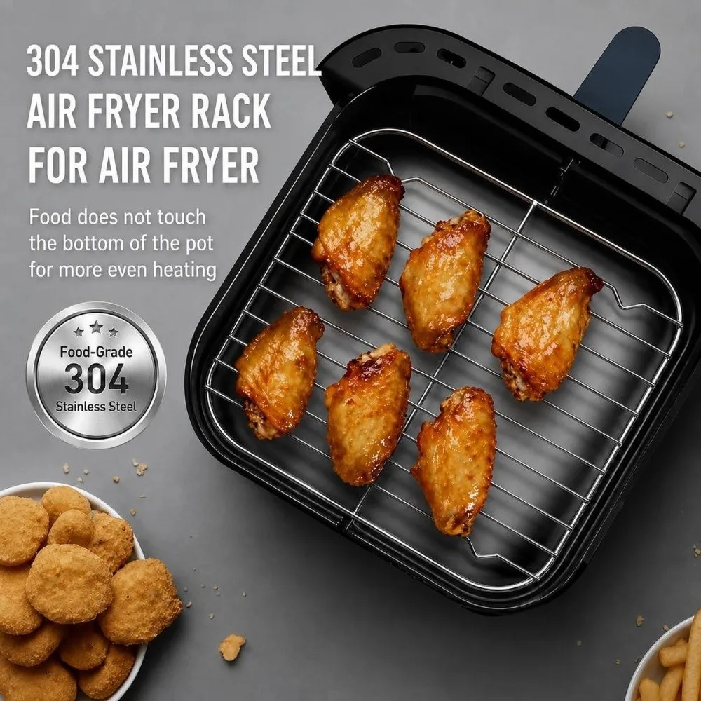 Portable 304 Stainless Steel Cooking Rack Square With Foot Grid Grill Thicken Cooling Rack Home Kitchen Oven Steamer Cooker