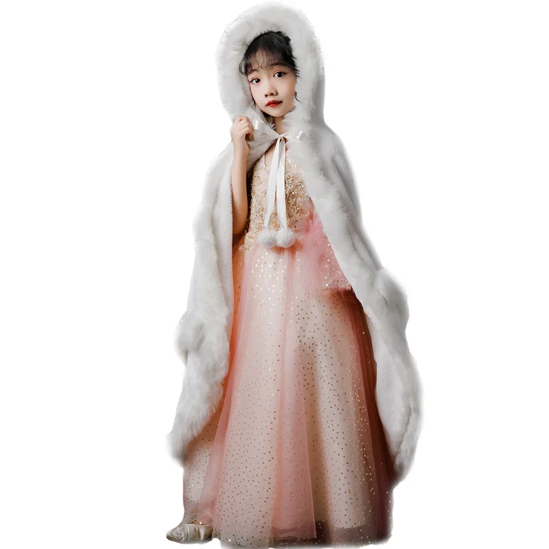 Kids Faux Fur Cloak Stole Toddler Girl Outwear Baby Girl Coats Warm Short Top Cape For Wedding Party Formal Girls Bolero Cover