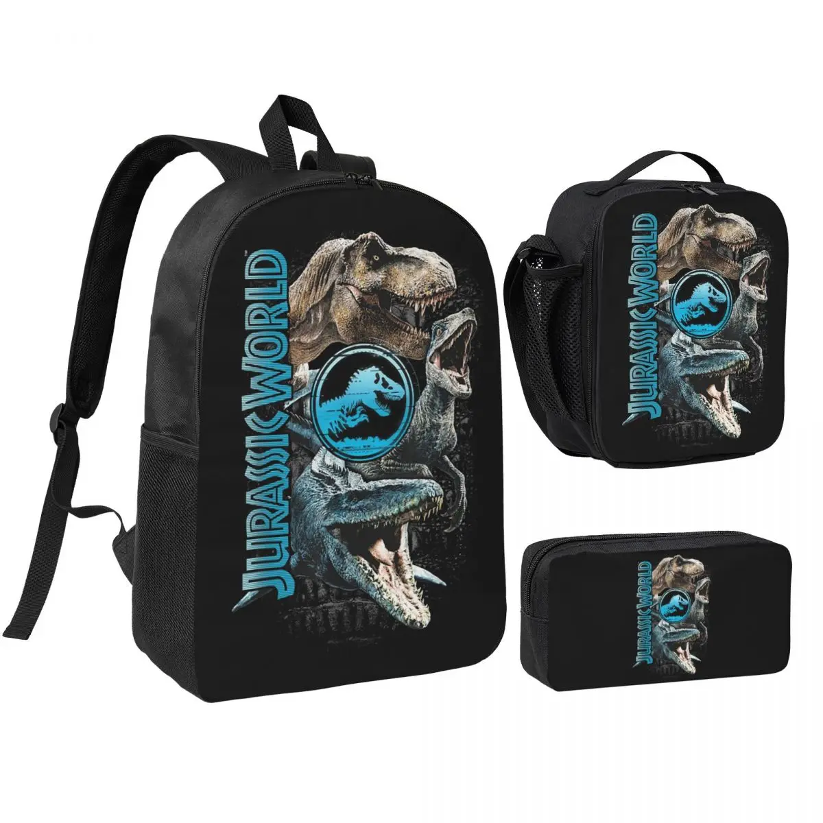 

New Jurassic World Dinosaur Backpack Student BookBag School Bag Shoulder Bags 3ps Insulated Lunch Bag Pencil Case