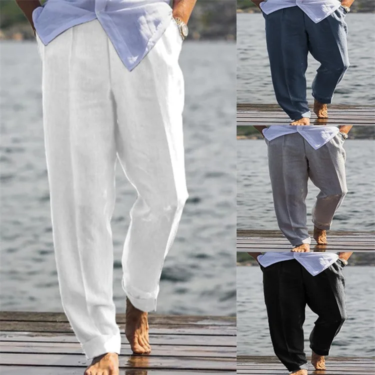 

Men's Linen Youth Diagonal Pocket Solid Color Loose Casual Comfortable Breathable Outdoor Trousers