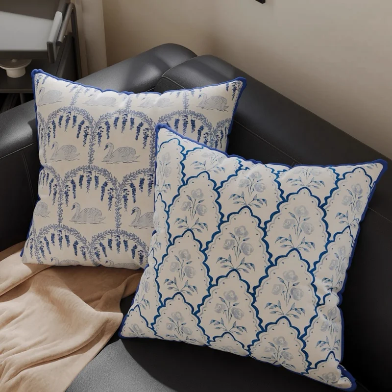 Blue Swan Pillows Luxury Elegant French Style Cushion Case Romantic 30x70 Decorative Pillow Cover For Sofa Chair Home Decoration
