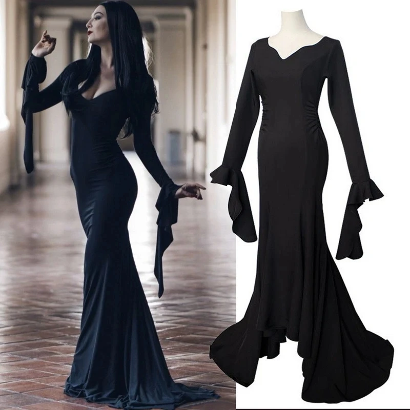 Wednesday Addams Family Cosplay Uniform Dress Movie Morticia Cosplay Costume Black Wigs For Women Halloween Carnival Anime Role