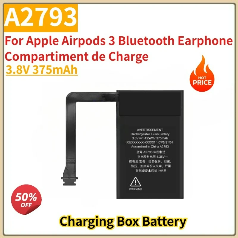 

High Quality 3.8V 375mAh A2793 Battery For Apple Airpods 3 Bluetooth Earphone Compartment Charging Case New Replacement Battery
