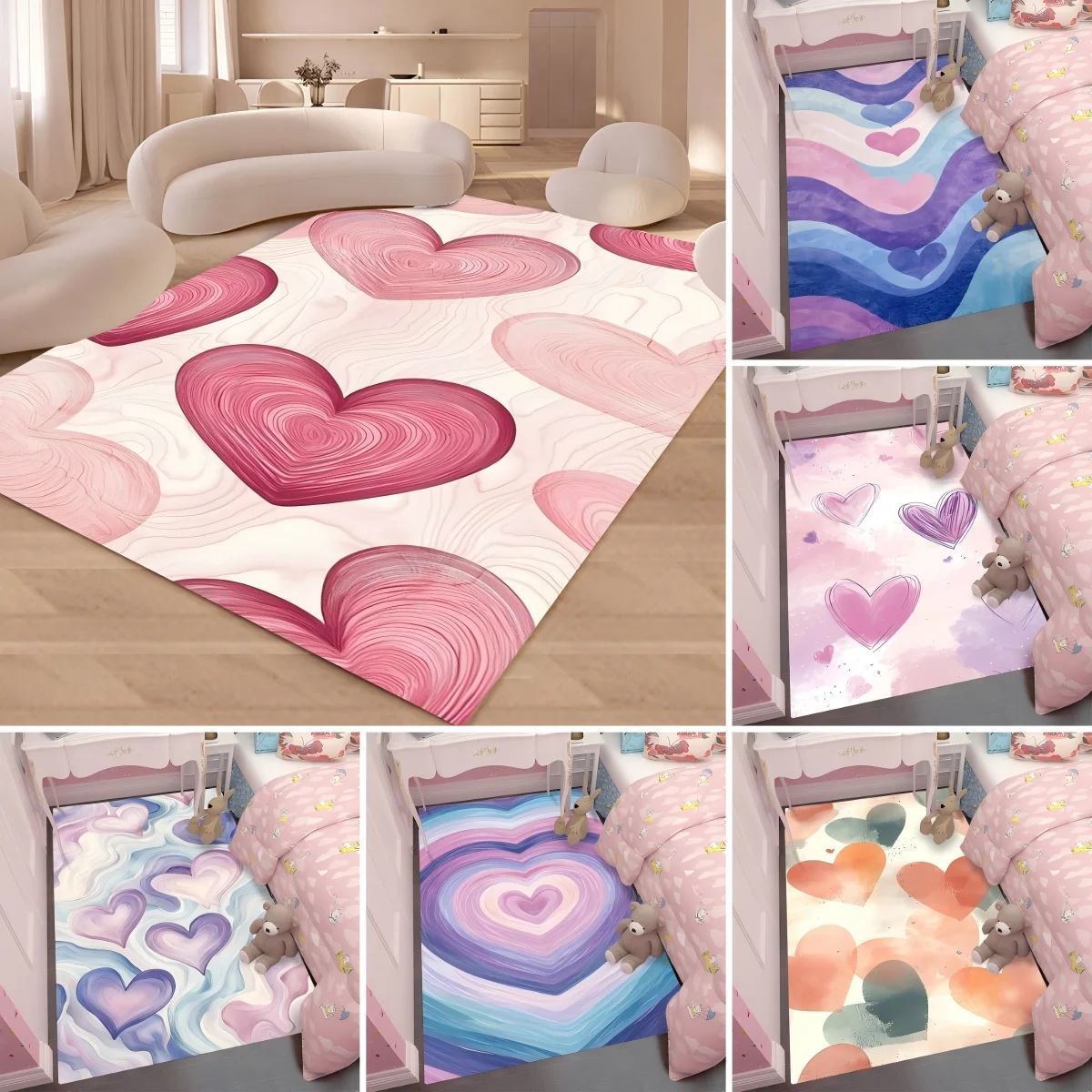 

Rainbow Heart Print Area Rug Non-Slip Soft Carpet for Living Room Bedroom Kids Room Floor Home Decor