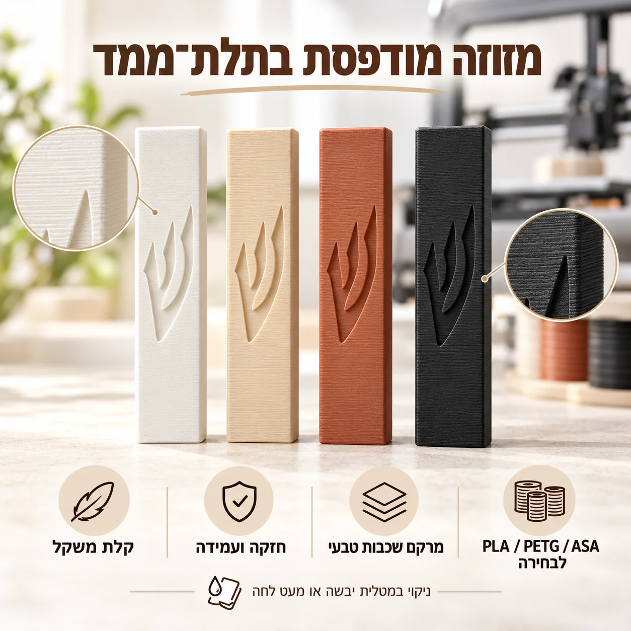 Modern Flame Shin Mezuzah Case, Textured Matte Mezuzah Cover for Doorpost, Minimalist Judaica Mezuzah Holder, 8 Earth Tone Color