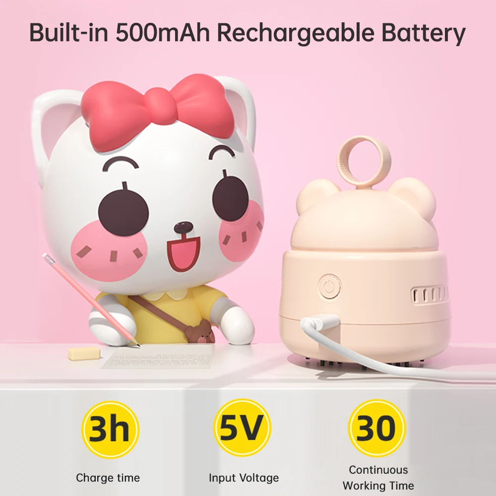 مكنسة كهربائية صغيرة لسطح المكتب لطيف الجدول مكنسة الغبار الكرتون فراغ بطارية قابلة للشحن لتنظيف فتات الغبار وقصاصات الشعر