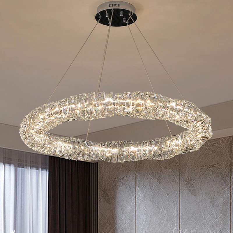 

Clear K9 Crystal Chandelier LED Modern American Pendant Chandeliers Lights Fixture Chrome Silver European Art Deco Droplight