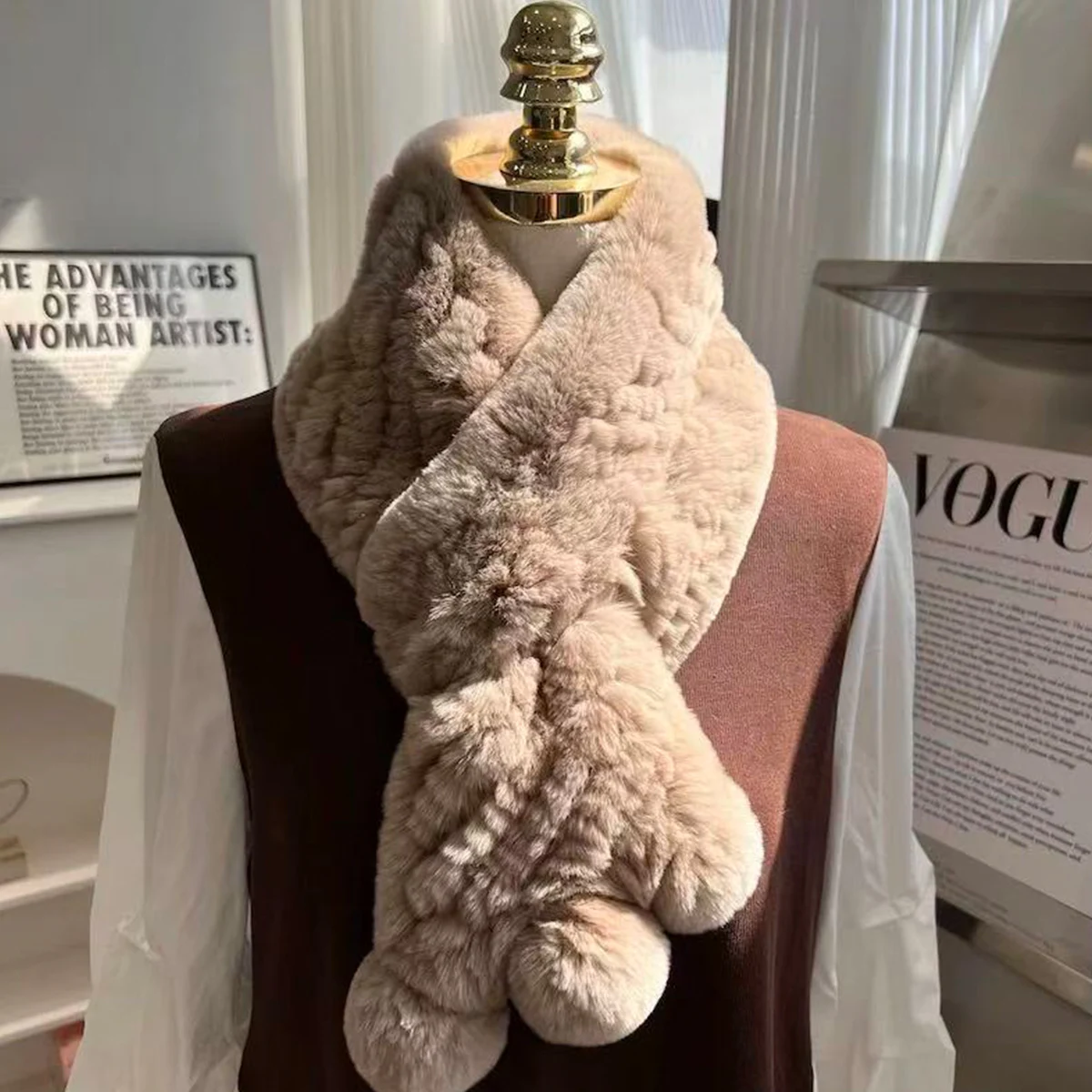 FEIMANYUAN Real Rabbit Fur Scarf Hot Sale Russian Winter Warm Women Neck Keep Warmer Natural Rabbit Fur Scarf