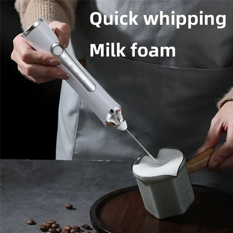 BAAN-Automatic Rotary Whisk Stirrer Electric Egg Beater Handheld Small Stirring Stick White