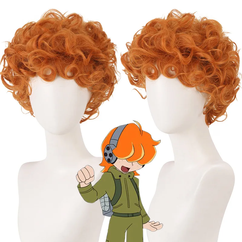 Synthetic Orange Short Curly Wig for Cosplay Anime Event Carnival Mi-ku Inspired Brief Angel Stockings Costume Party