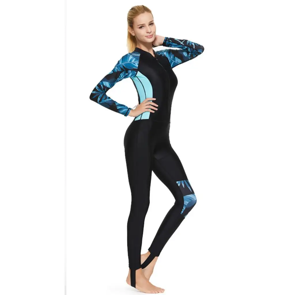 Women Wetsuit Full Body Diving Suit Front Zipper Quick Dry Sunsuit Dive Suit Rash Guard One Piece Long Sleeve Swimwear Jumpsuit