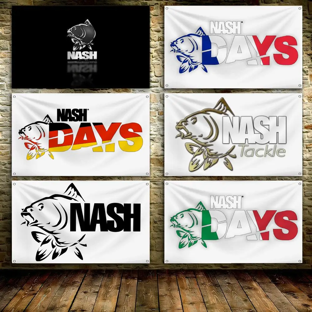 N-Nash Fishing Logo Flags 3x5 Ft Custom Banner For Garage Door Room Decor Wall Out Decoration With Metal Buckle
