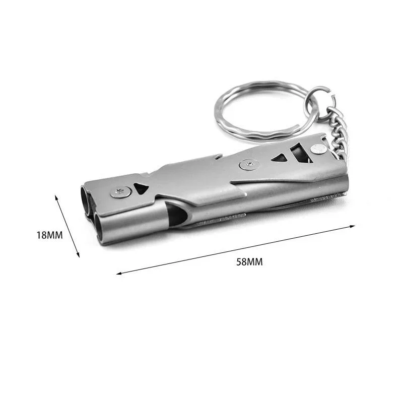 Outdoor EDC Survival Fluitje Hoge Decibel Dubbele Pijpfluit Roestvrij Staallegering Sleutelhanger Cheerleading Emergency Multi Tool