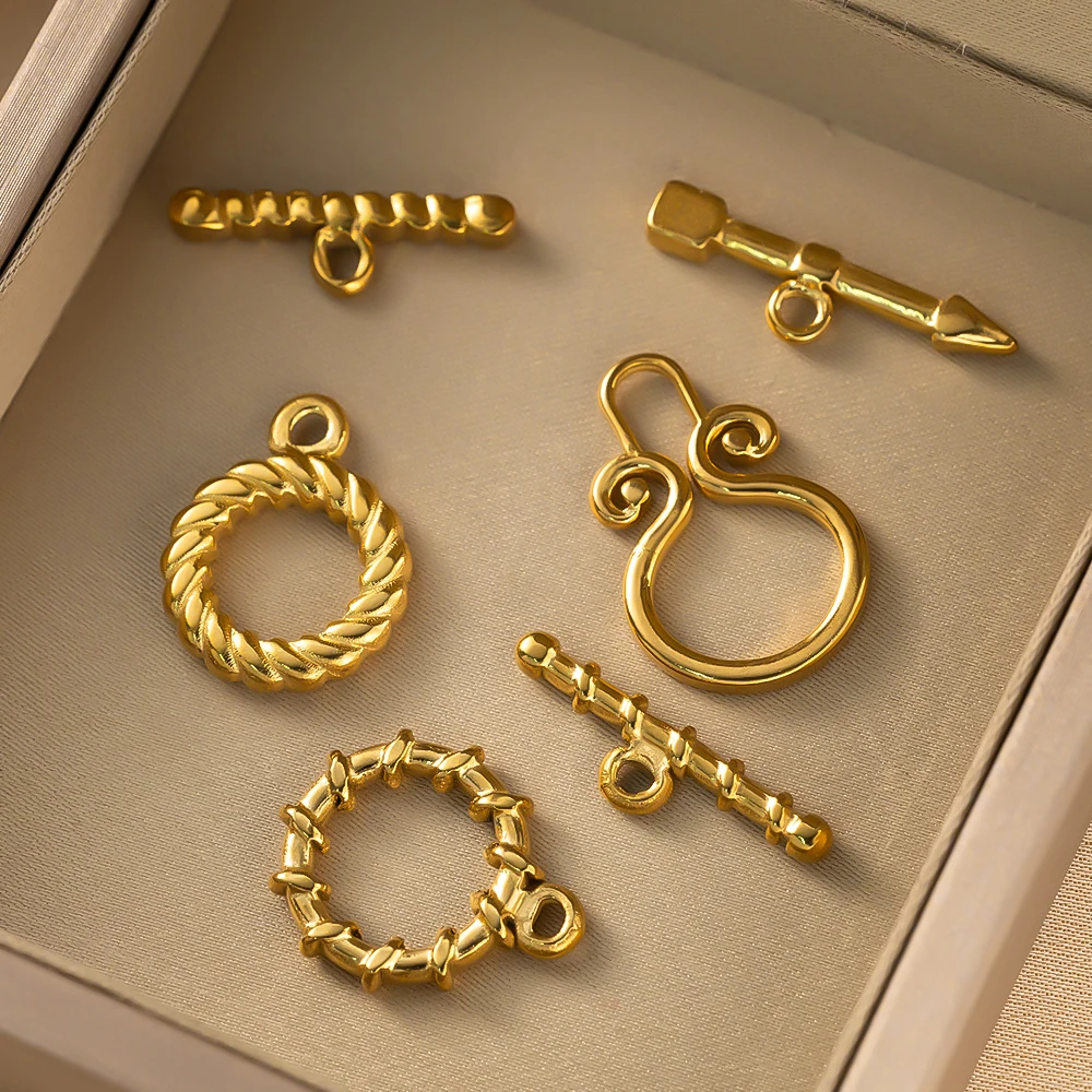 Juego de 2 cierres de extremo OT de palanca dorada de acero inoxidable para collares DIY, pulseras, ganchos, conectores, suministros de joyería, accesorios