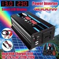 Car Power Inverter LED Display 4000W 12V to 220V/110V Converter Charger Adapter Multiple Protection Dual USB Voltage Transformer