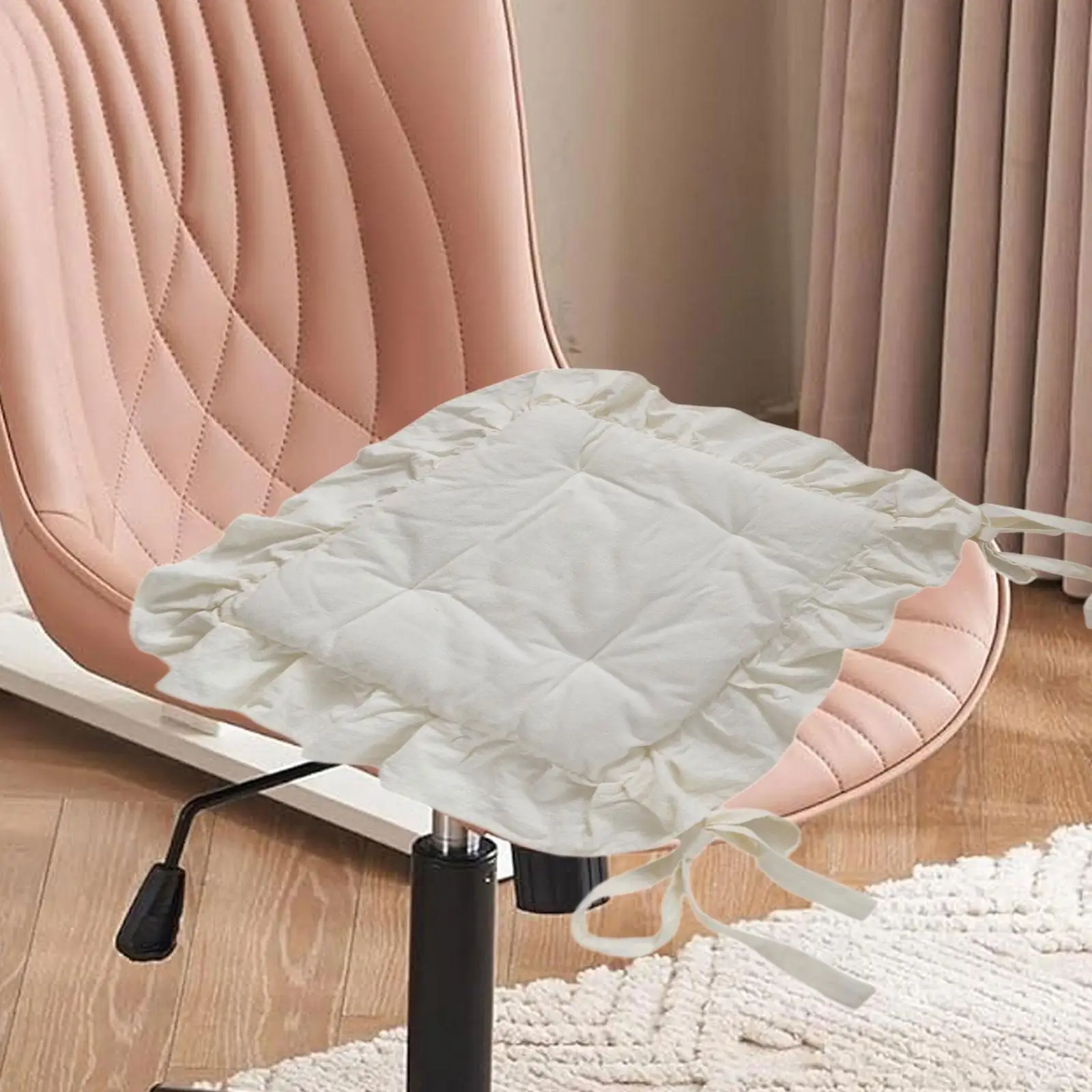 

Ruffle Chair Cushion Non Slip Elegant Dining Seat Pad Seat Mat Square Ruffles Seat Pad for Garden Home Country Kitchen Decor
