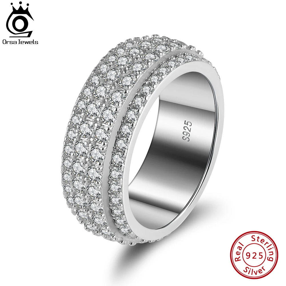 

ORSA JEWELS Genuine 925 Sterling Silver Multi CZ Rings for Women Trendy Wedding Band Luxury Cubic Zirconia Finger Ring LMR07