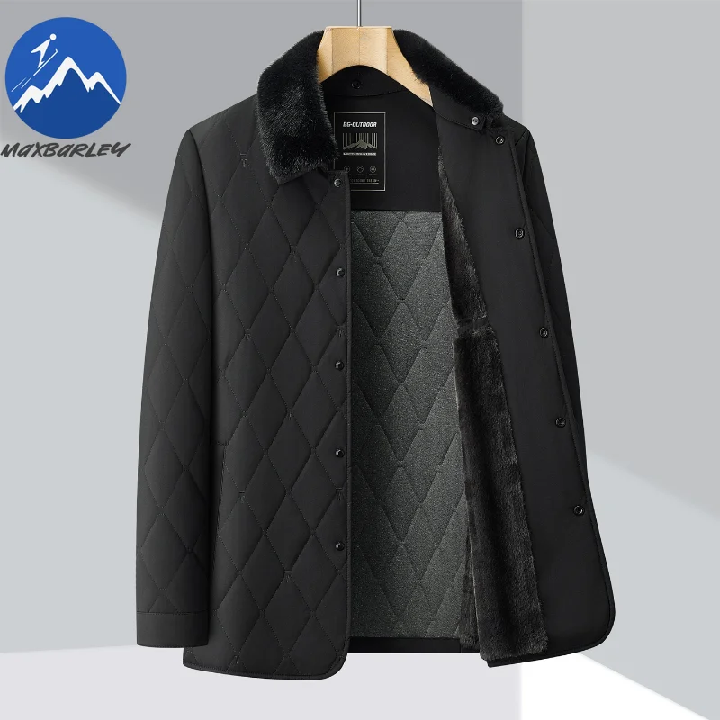 

Maxbarley Winter Jacket Men Brand Thick Warm Removable Fur Collar Mulberry Silk Padded Cotton Clothes Japanese Lapel Parka Coat
