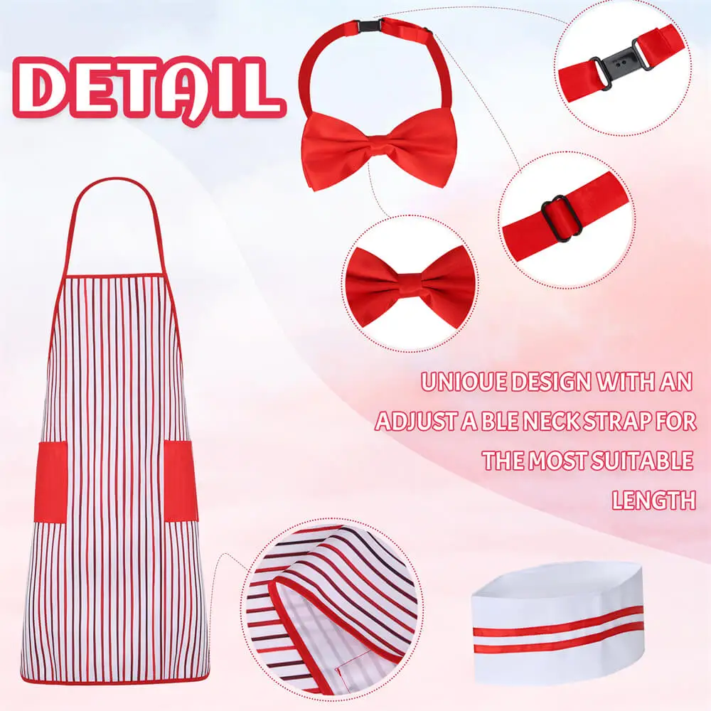 Adult Waiter Costume Hot Dog Soda Jerk Movie Night Waitress Costume 50s Carnival Circus Halloween Party Outfits Cosplay 4 Pcs