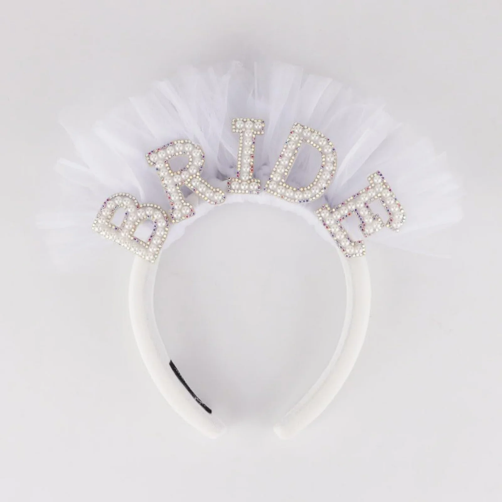 Diadema con diamantes de imitación y perlas para novia, tocado de novia de tul blanco, accesorio elegante para el cabello para boda, despedida de soltera, 1 ud.