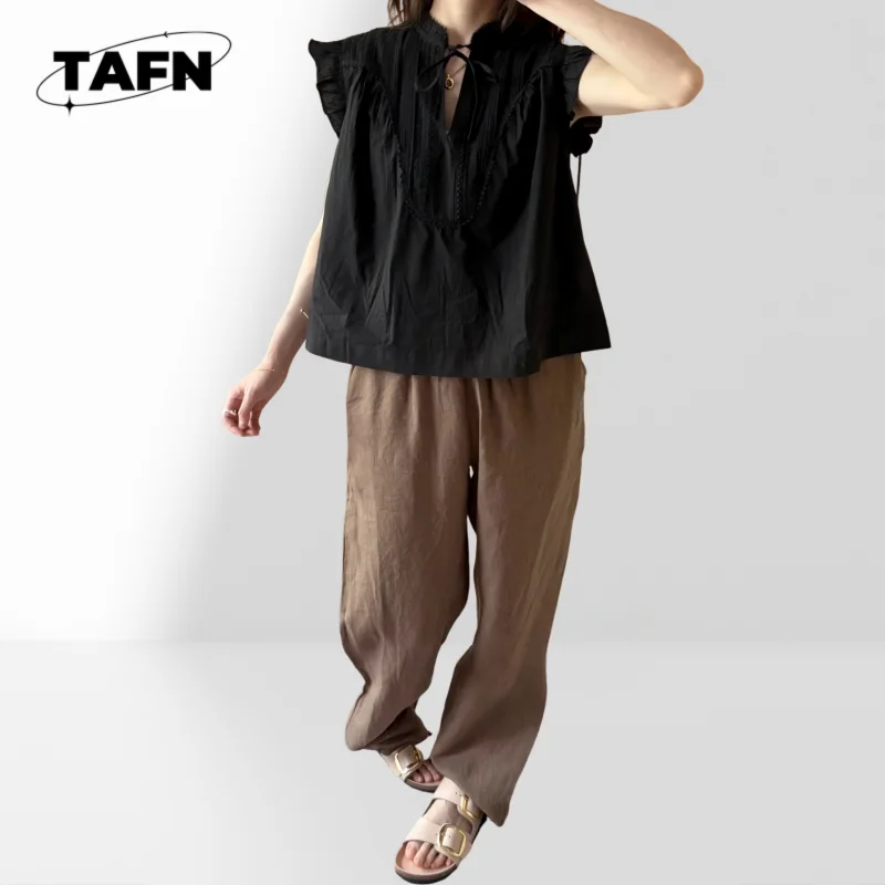 Shirt met vliegende mouwen High Street-textuur Trendy comfortabel mooi, bijpassend jasjevest voor buitenverkenningAG1518