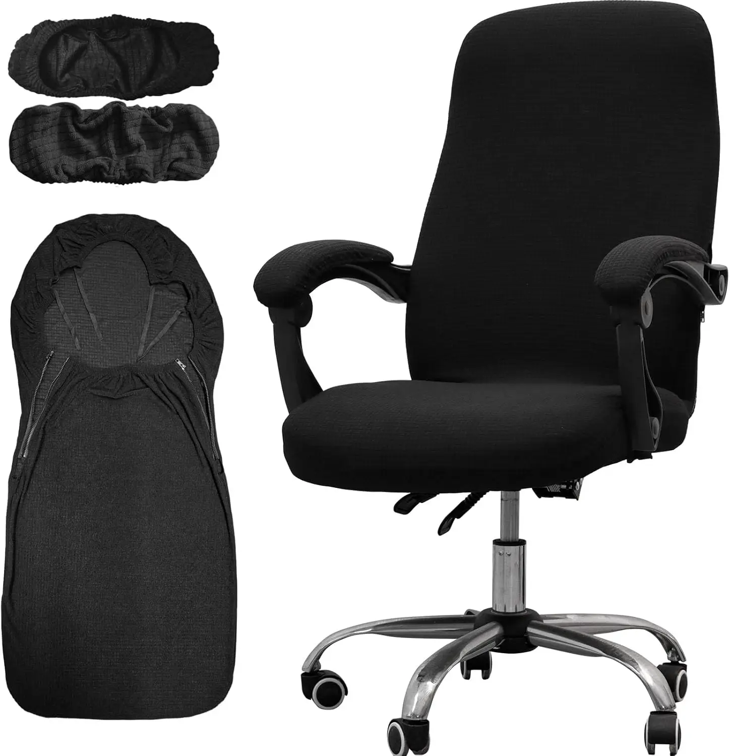 

Universal Stretch Office Chair Cover with Armrest Covers, Computer Desk Slipcover in Black (Size L)