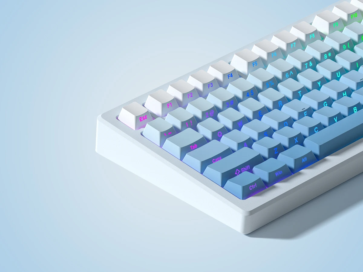 Gradient Blue Side Printed Keycaps Cherry Profile Double Shot PBT Keycaps 136 Keys for Cherry Gateron MX Switches Gamer Keyboard