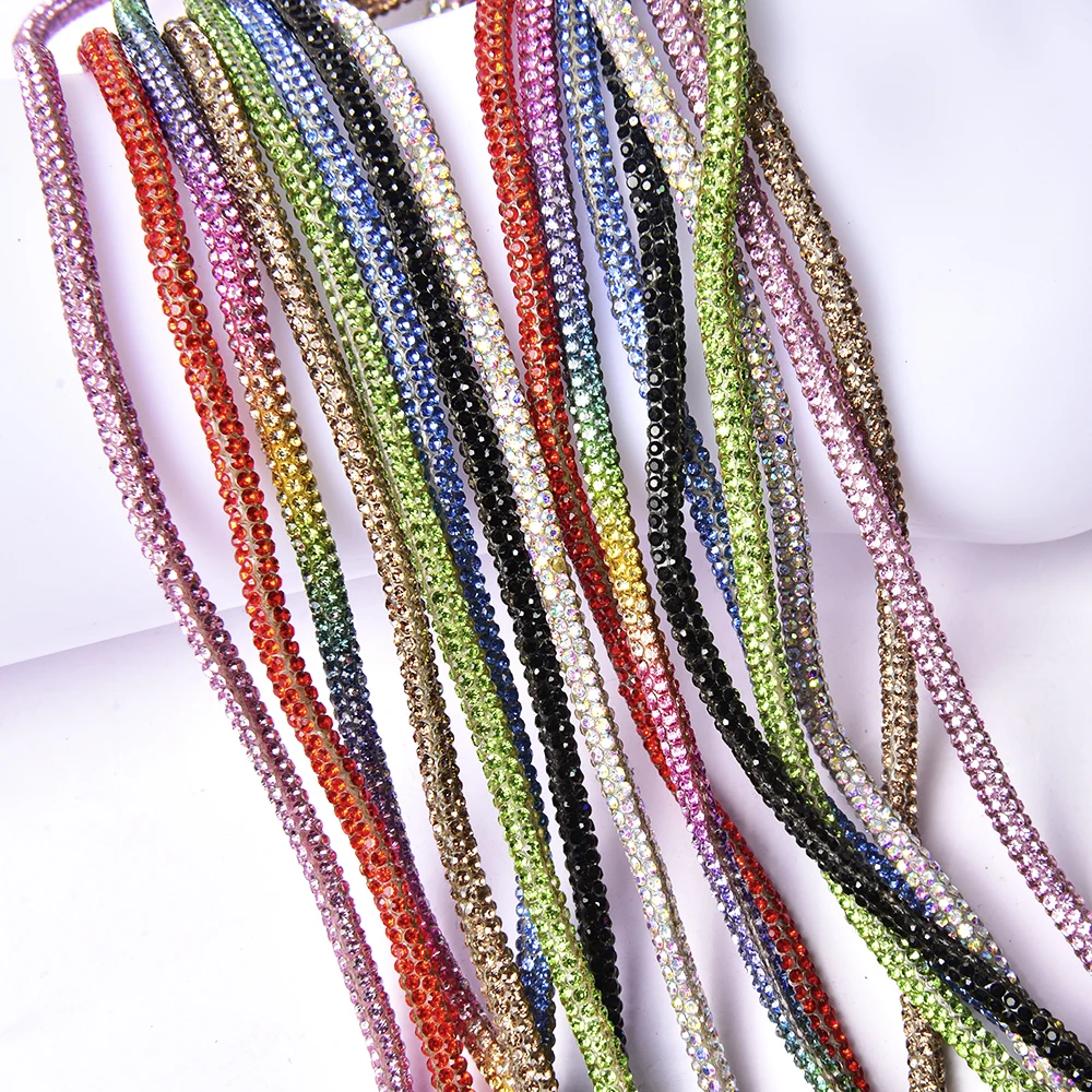 2 metry 4mm okrągły diamentowy sznurek kryształowa lina bawełniana brokat Rhinestone String przycinanie Diy biżuteria sznurowadła torby sznurek