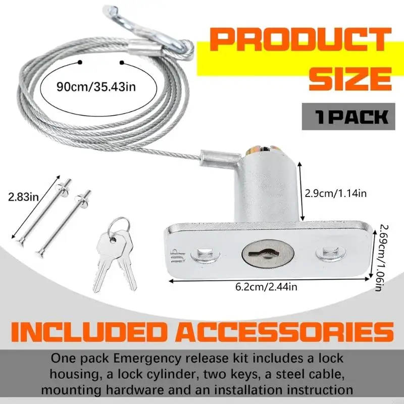 2025 New Universal Garages Door Door Emergency Lock Stainlist Steel مع مفتاح وكابل للتشغيل اليدوي