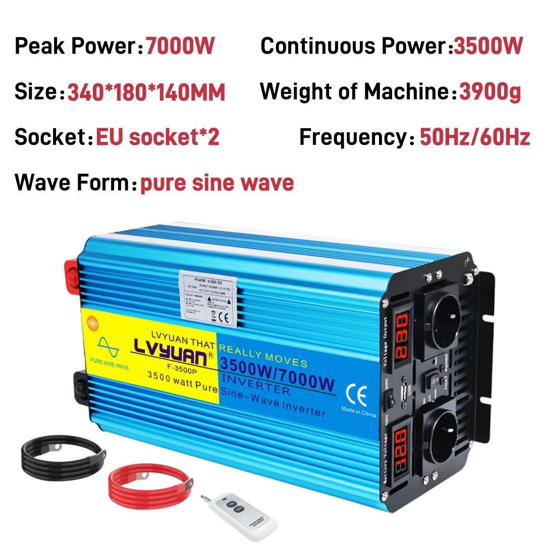 LVYUAN Omvormer Zuivere Sinus 5kW/6kW/7kW/8kW Piekvermogen DC12V DC24V naar AC220V voor Koelkast/Ketel/Magnetron