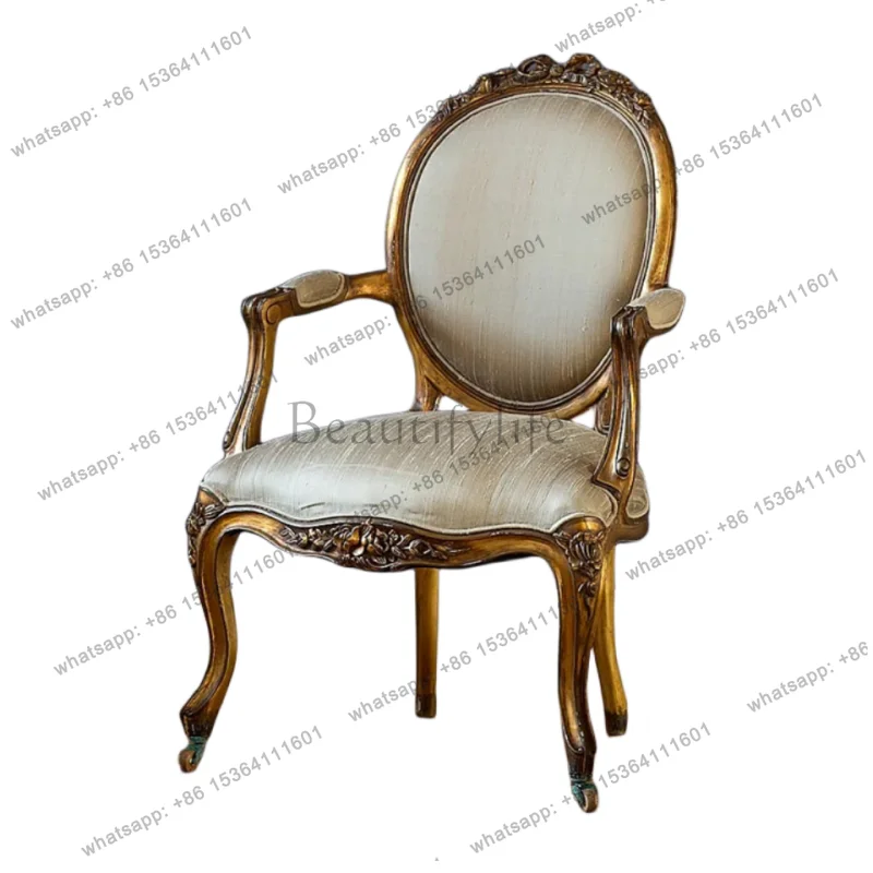 

European court luxury single sofa chair solid wood carving flower leisure chair antique gold