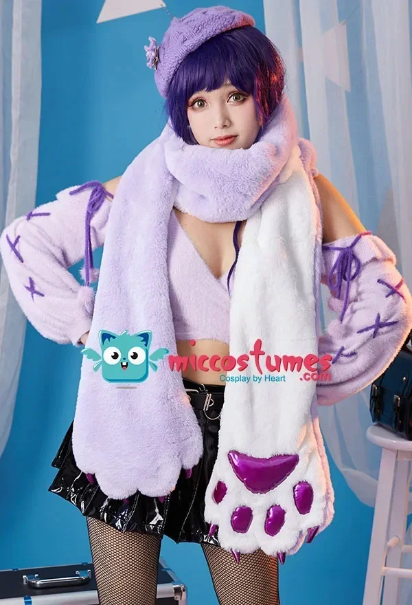 CosplayWomen Raiden Derivative Kawaii Lenço de pelúcia com design de patas de gato Lenço longo xale envoltório peludo